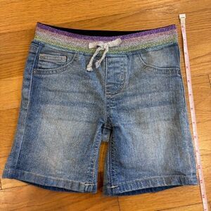 NWOT Sparkly Stretchy Waist Blue Jean Mid Thigh Long Girls Bow Shorts